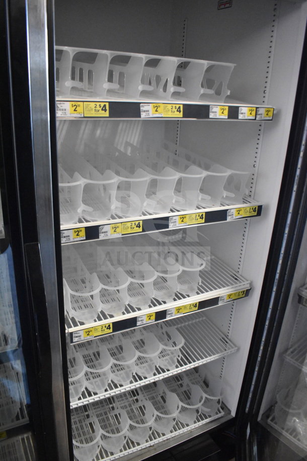 2019 True GDM-49-HC 2 Door Reach-In Cooler Merchandiser, 115V, 1 Phase, shelves with dividers, clean and tested.