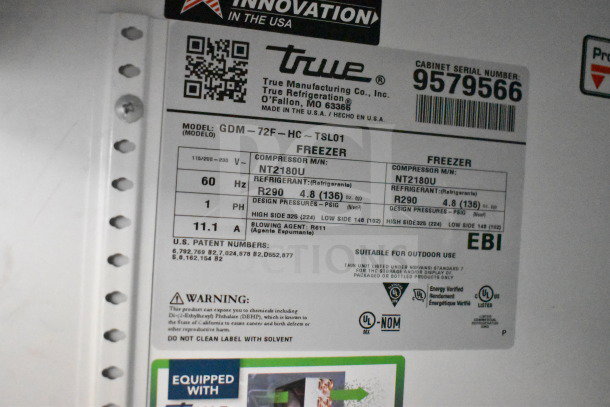 2019 True GDM-472F-HC Commercial 3 Door Freezer Merchandiser label, voltage: 115/208-230, phase: 1, tested working.