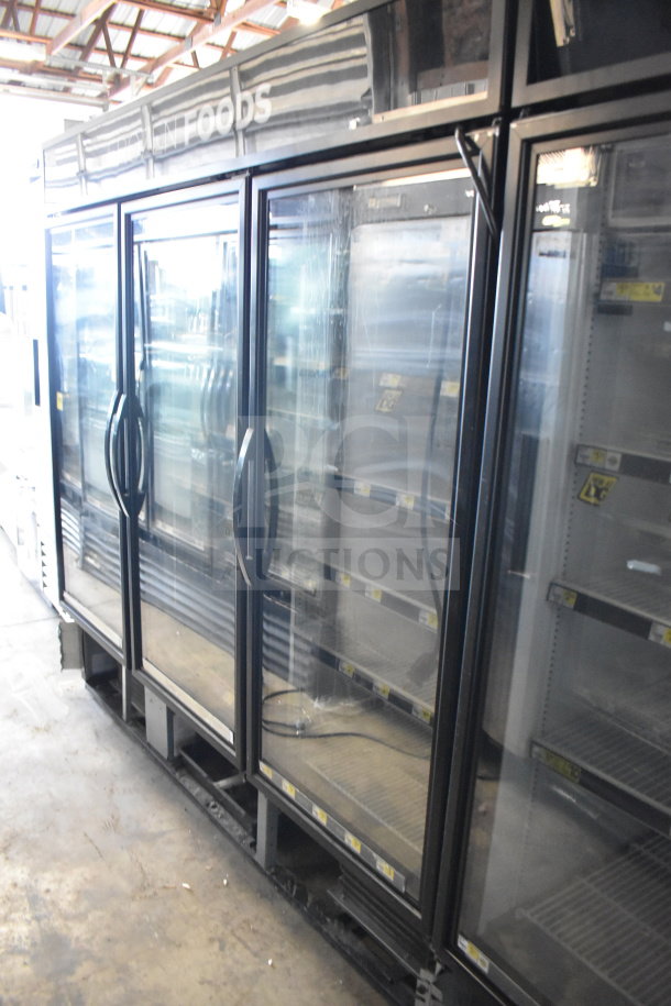 2019 True GDM-472F-HC 3-door reach-in freezer merchandiser, black frame, glass doors, tested, working condition.