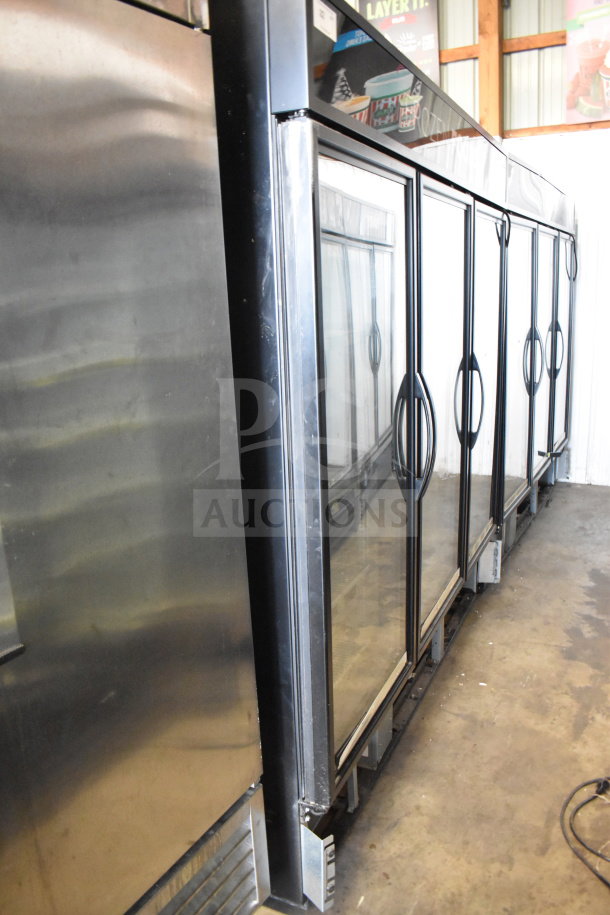 2019 True GDM-472F-HC 3 Door Reach-In Freezer Merchandiser, tested working. Glass doors, black trim, commercial use.