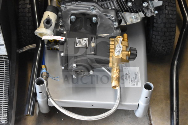 Simpson PS61370 Pro Series gas pressure washer with AAA Triplex Pump, 3700-PSI 2.5-GPM. Labels show model info and warnings.