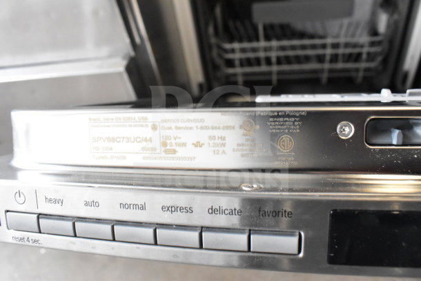 Bosch SPV68C73UC/44 undercounter dishwasher, 120V, 1 Phase, multiple wash cycles, stainless control panel.
