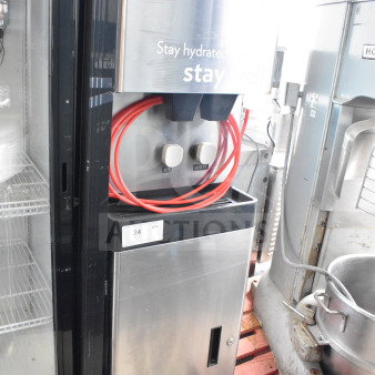 Hoshizaki DCM-270BAH-OS Commercial Icemaker on cabinet, 115-120V, stainless steel, ice and water dispensers, visible label.