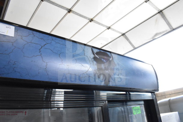 Bison SGM-35 Commercial 2 Door Reach In Cooler Merchandiser, 115 Volts, 1 Phase, image of a bison on the panel.