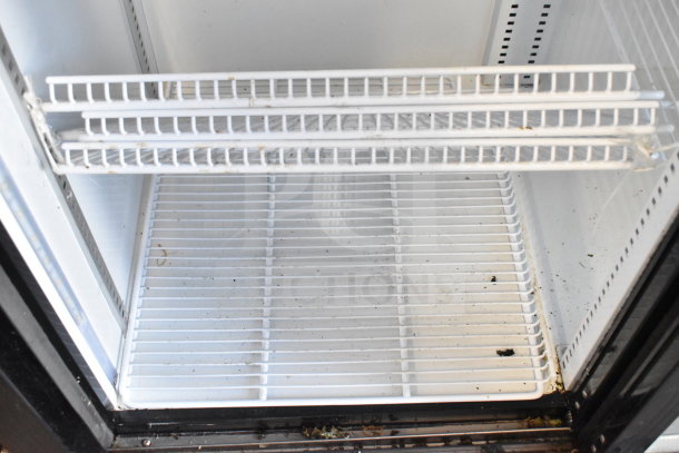 Bison SGM-35 Commercial 2 Door Cooler, visible shelving, moderate wear, 115 Volts, 1 Phase.