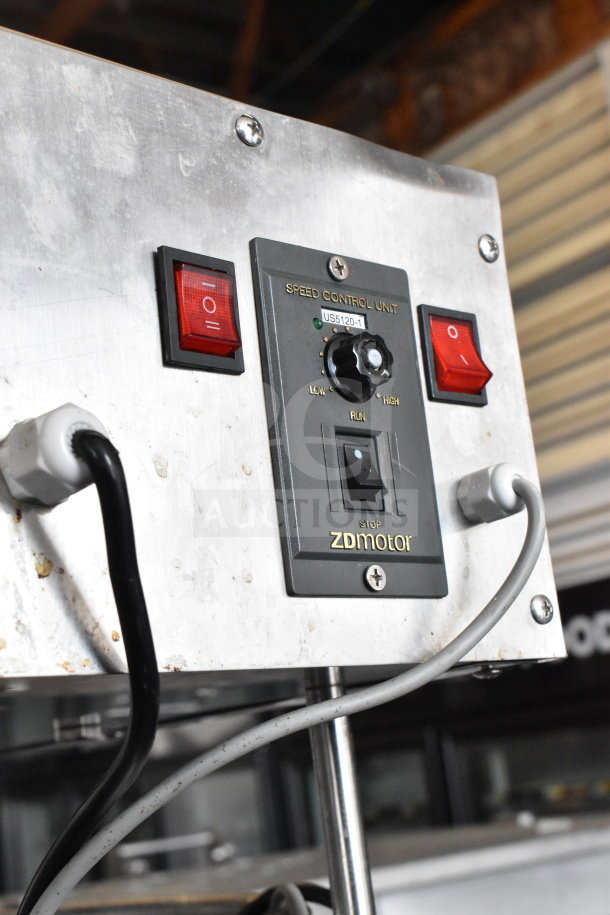 Vevor Commercial Countertop Sausage Stuffer control panel with power switches and speed control dial. Model: US5120-1, by ZDMotor.