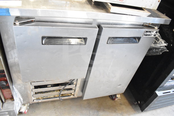 Cooltech CTR-36LB Commercial 2-Door Undercounter Cooler, stainless steel, 115V, 1 Phase. Visible wear on doors, Cooltech label.