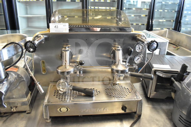 Faema E61 2 Group Espresso Machine with 2 portafilters and steam wand, stainless steel, commercial grade, good condition.
