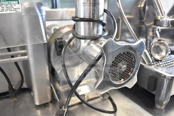 Backyard Pro 554BSG12 Electric Meat Grinder, #12 Butcher Series. Stainless steel body, visible power cable. Condition appears used.