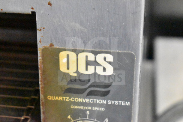 Star Holman QCS-5-55HC conveyor toaster oven with quartz-convection system label, showing minor surface rust. 240V, 1 Phase.