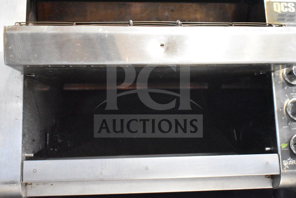 Star Holman QCS-5-55HC Conveyor Toaster Oven, 240V, 1 Phase, stainless steel, commercial use, visible control knobs.