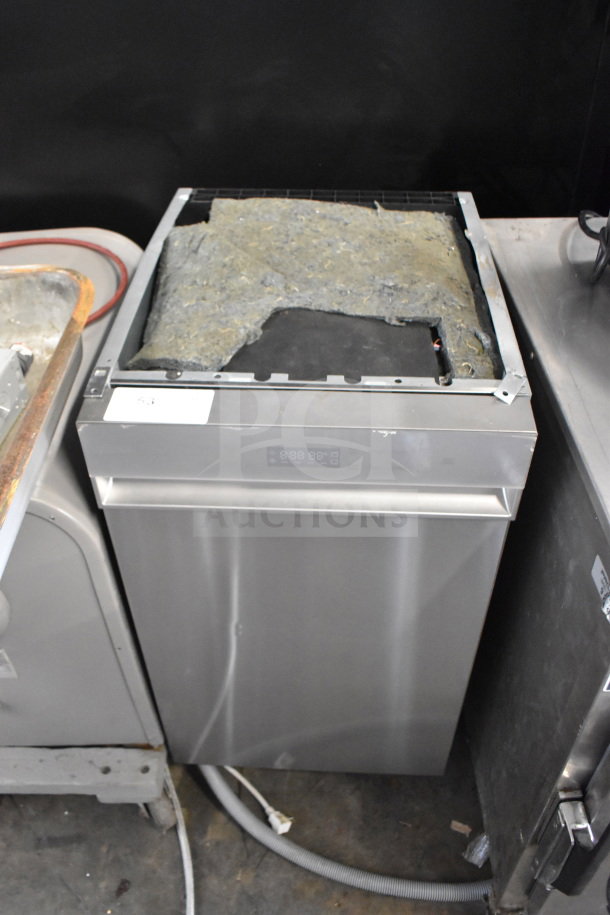 Sharp Undercounter Dishwasher, 115V, 1 Phase. Stainless steel, insulation visible, moderate wear.