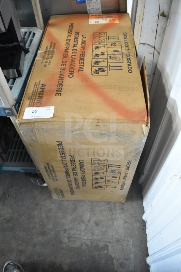 Whirlpool WFP2715HC0 15.5" Chrome Shadow laundry pedestal in original box with storage drawer, new.