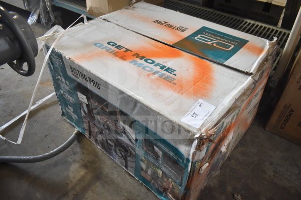 IN ORIGINAL BOX! Bistro Pro G22201 25302161 Gas Grill in unopened packaging; box shows slight wear and label detailing model.