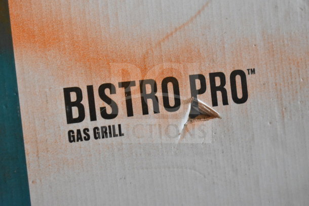 IN ORIGINAL BOX! Bistro Pro G22201 25302161 Gas Grill, unopened condition, box shows slight wear with a tear near logo.