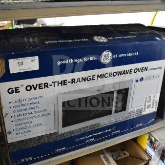 IN ORIGINAL BOX! General Electric GE JVM3160RTSS Over the Range Microwave Oven, 1.6 cu. ft., 1000 watts, new condition.