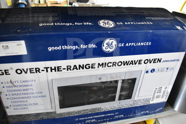 New GE JVM3160RTSS Over the Range Microwave Oven, 1.6 cu. ft., 1000 watts, in original box, excellent condition.