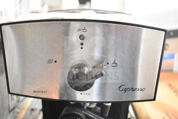 Jura 117 Capresso espresso machine, stainless steel front, single group, 120V, 1 phase, visible lock indicator, good condition.