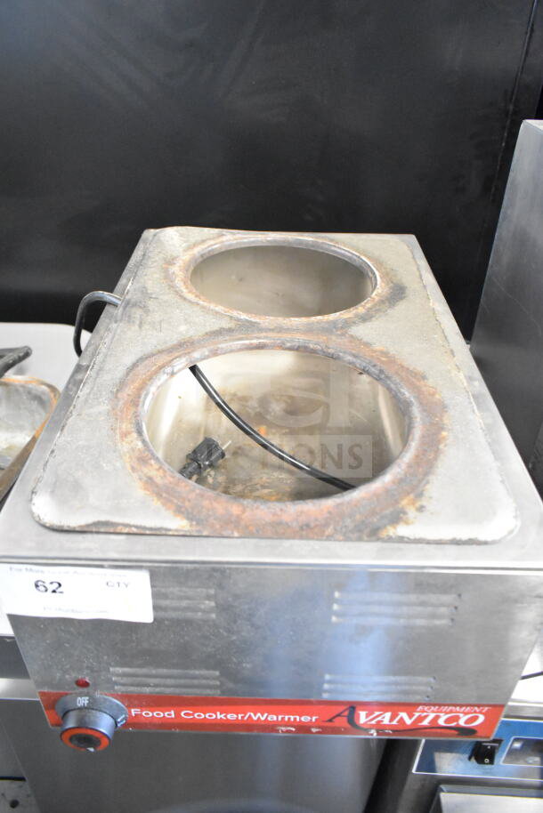 Avantco 177W50CKR Countertop Food Warmer, 120V, dual openings, visible wear, Avantco label, power cord attached.