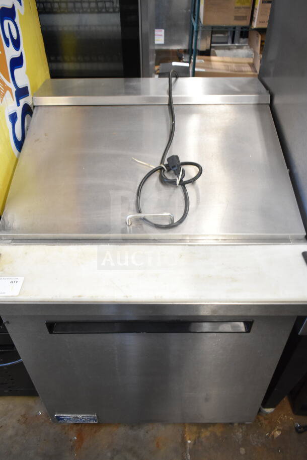 Arctic Air AMT28R commercial prep table, stainless steel, with Bain Marie Mega Top. Features 115V, 1 phase, on casters.