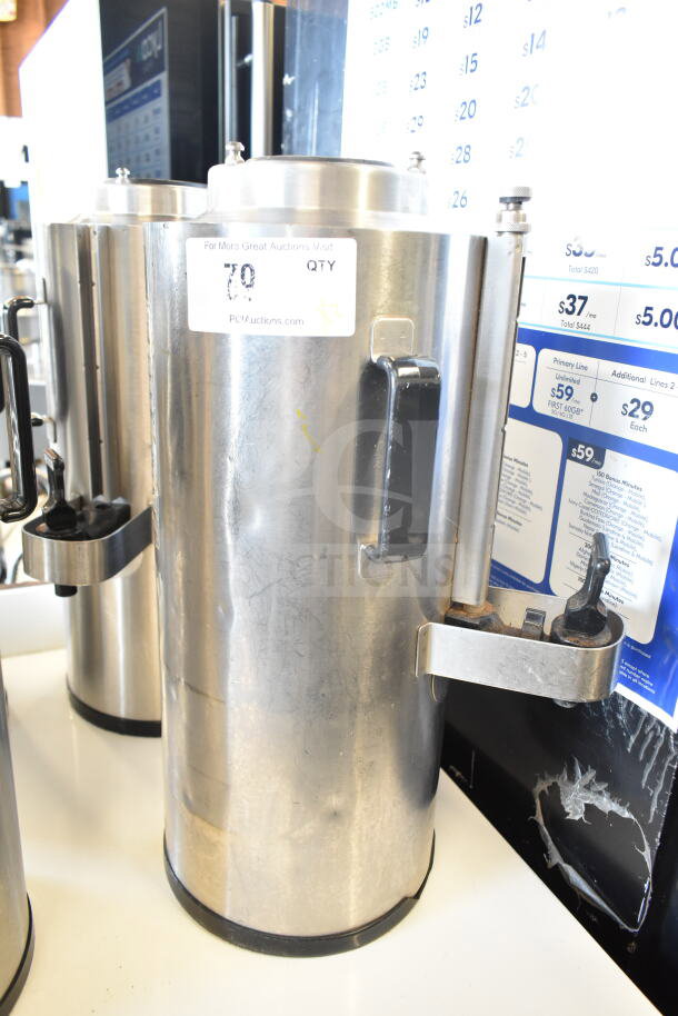 Two Fetco TPD-15 Luxus beverage dispensers in stainless steel, good condition. Marked with auction item label, QTY 70.