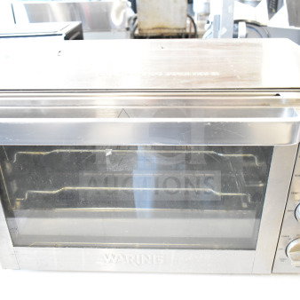 Waring Countertop Toaster Oven Air Fryer, 120V, 1 Phase, stainless steel, multiple functions, visible dials and indicators.