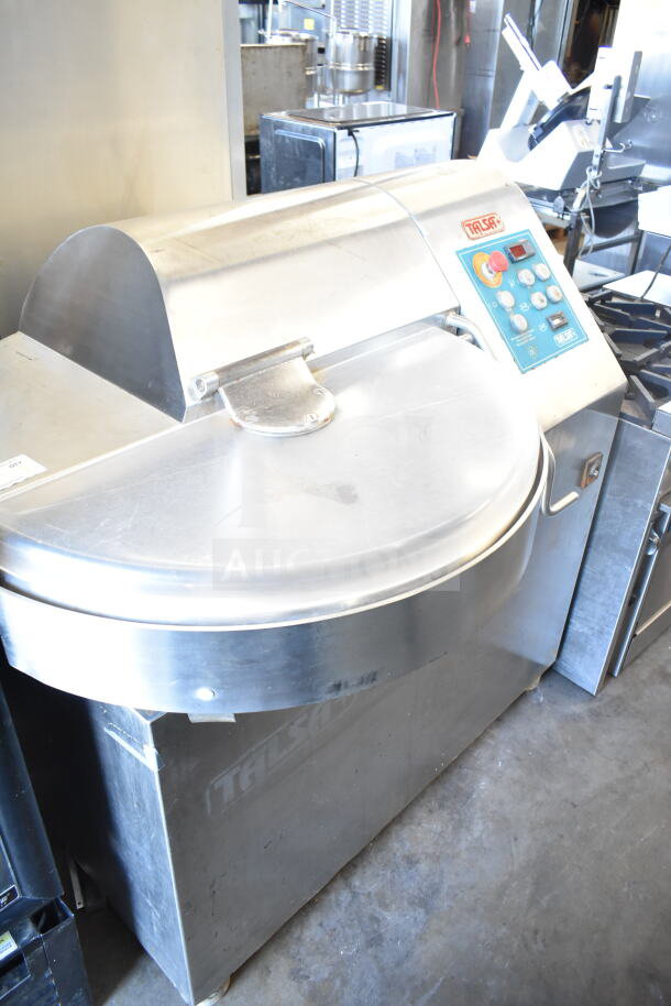 Talsa K50 Commercial Meat Chopper Bowl Cutter, floor style, stainless steel, 220V, 3 phase, control panel visible.