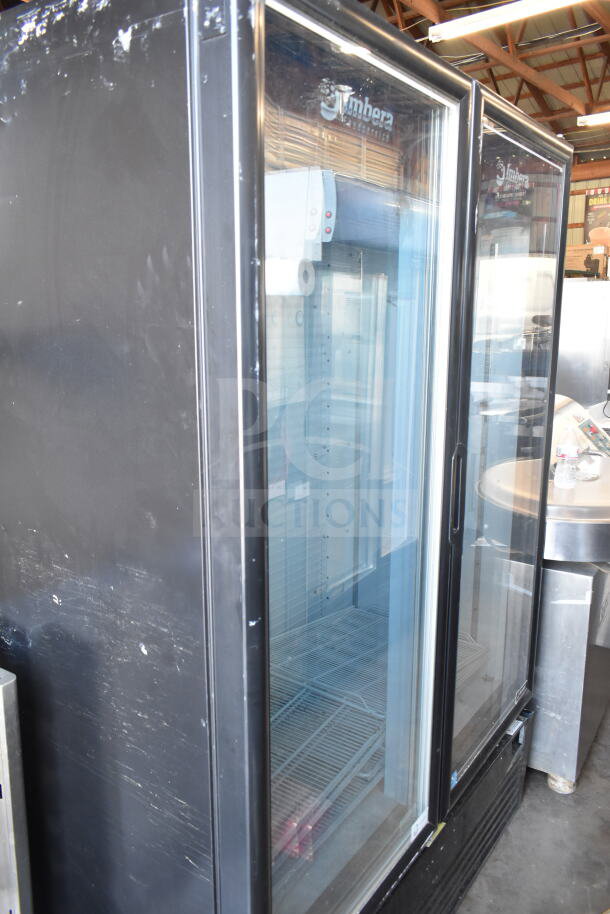 Imbera VFD43 2-door commercial reach-in freezer, 115 volts, used condition, visible brand logos and minor exterior scratches.