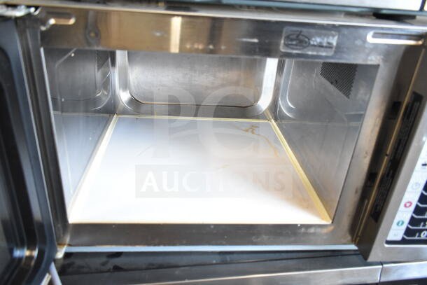2019 Amana RCS10TS Commercial Microwave, stainless steel, 120V, 1 Phase, clean interior, visible use marks.