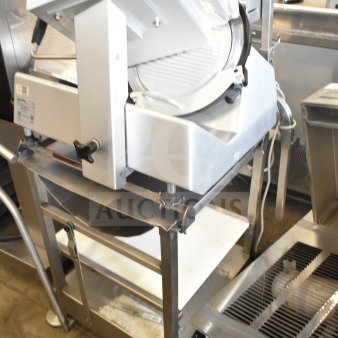 Bizerba GSP V commercial meat slicer with equipment stand, 120V, 1 phase, stainless steel, used condition.