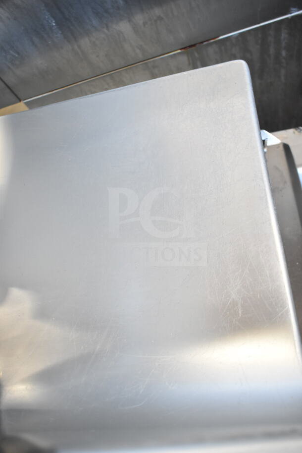 Bizerba GSP V meat slicer on stand, stainless steel, 120 volts, 1 phase. Surface shows light wear.