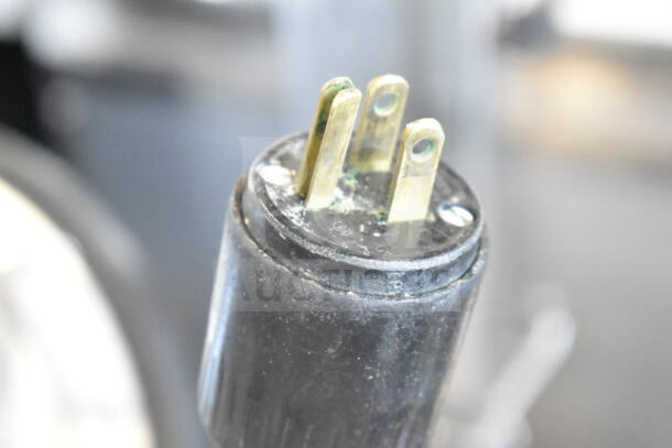 Bizerba GSP V Commercial Meat Slicer on stand, 120V, 1 Phase. Close-up of the power plug.