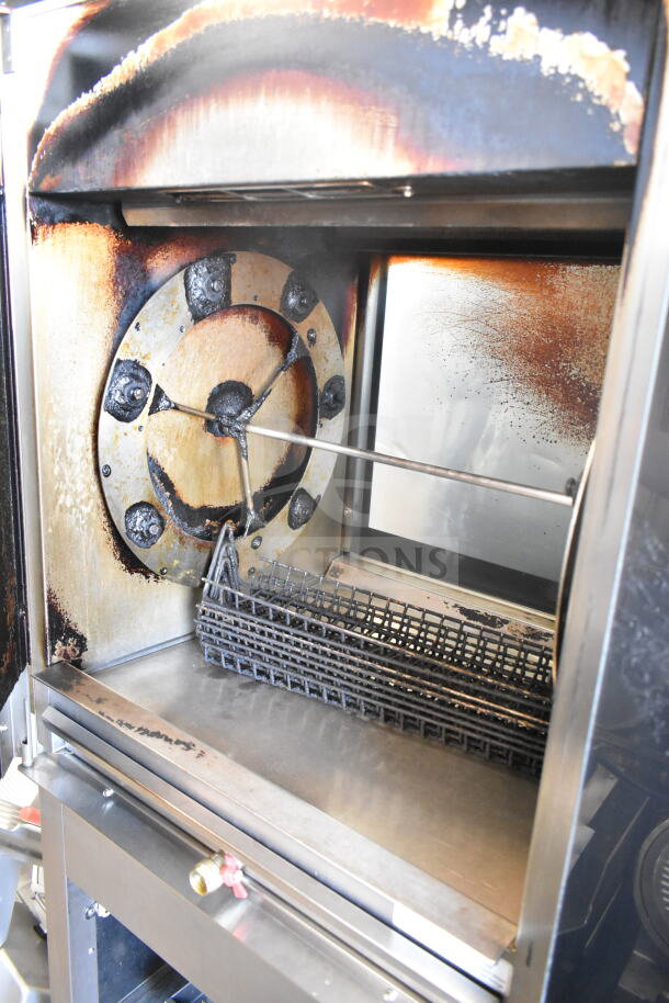 Fri-jado TDR 7-P rotisserie oven, stainless steel, electric, 208V, 3-phase, with commercial casters. Interior view shown.