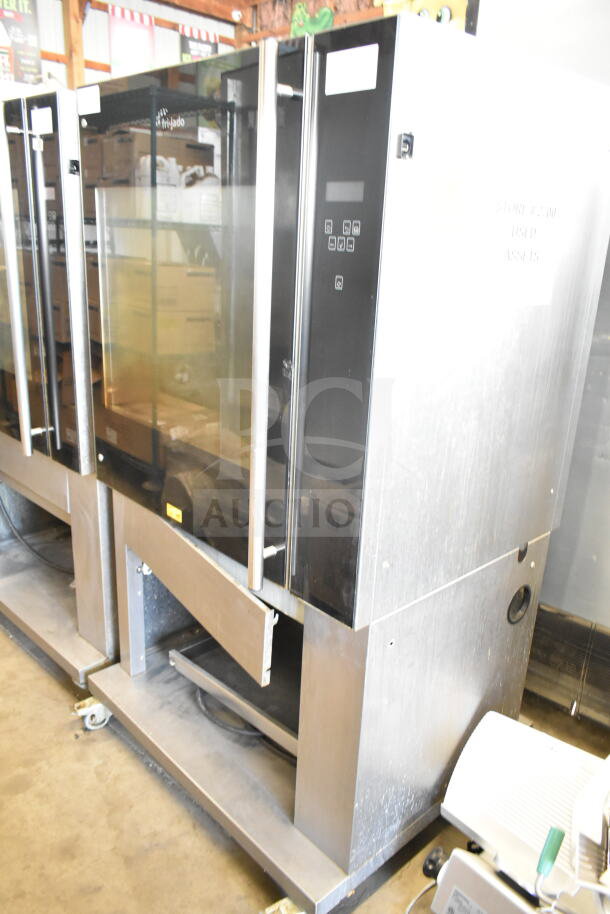 Fri-jado TDR 7-P stainless steel rotisserie oven, electric, 208V, 3 phase, with glass doors, digital controls, on casters.