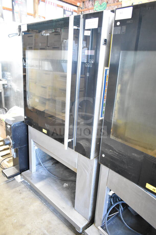Fri-jado TDR 7-P stainless steel rotisserie oven with glass door, on commercial casters. Electric, 208V, 3-phase.