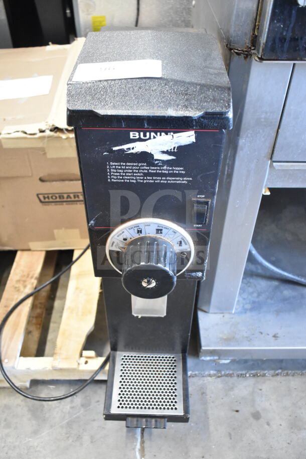 2022 Bunn G3 HD commercial coffee bean grinder, 120V, countertop model. Features selector dial and instructions.