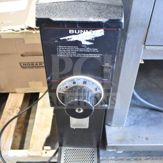 2022 Bunn G3 HD commercial coffee bean grinder, 120V, countertop model. Features selector dial and instructions.