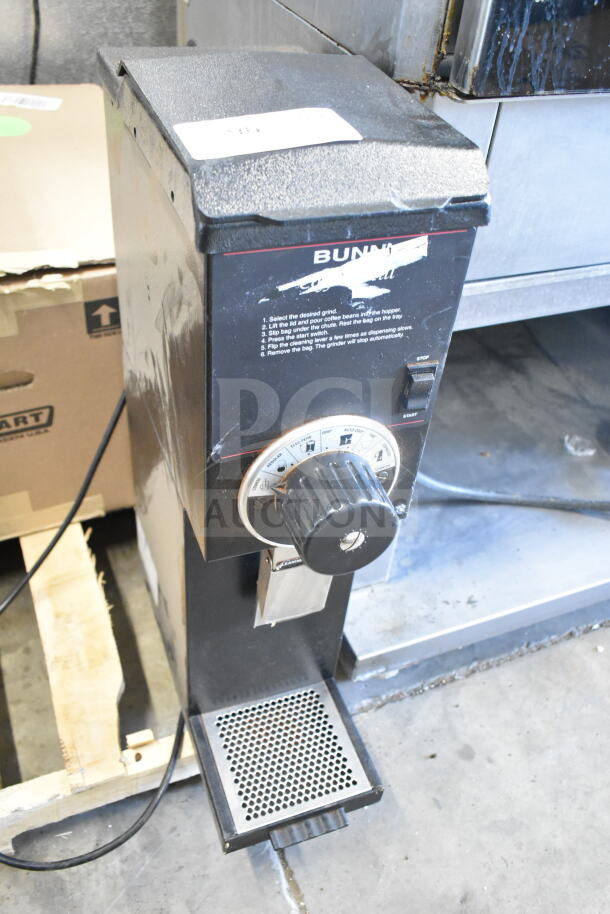 2022 Bunn G3 HD commercial coffee grinder, black, countertop model. Features visible settings dial and Bunn branding. Used condition.