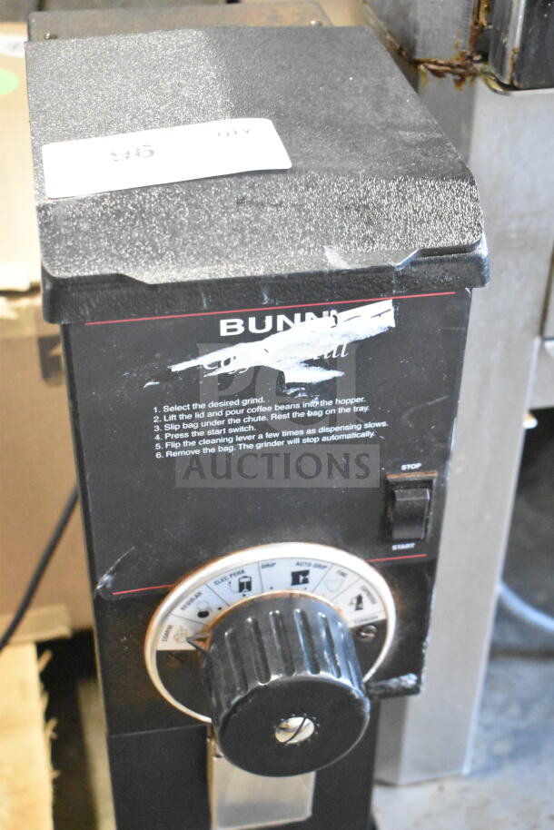 2022 Bunn G3 HD commercial coffee grinder, black, 120V, adjustable grind settings, minor surface wear visible.