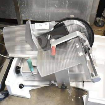 2016 Bizerba GSP H Commercial meat slicer, 120V, 1 phase. Stainless steel, excellent condition, with ergonomic handles.