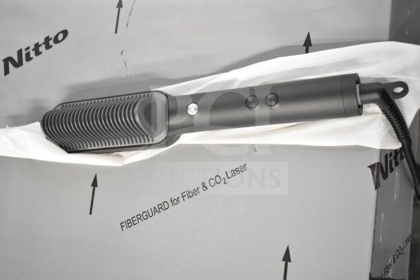 Black hair straightener with buttons, cut power cord. Includes five more items, some with cut cords. Sold as a lot.