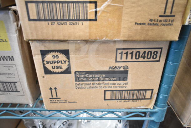 Box labeled "Kay Non-Corrosive Lime Scale Remover," containing 48 packets, new condition.
