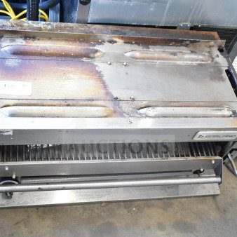 Garland Commercial Countertop Gas Cheese Melter, stainless steel, used with visible wear, Garland branding on front.