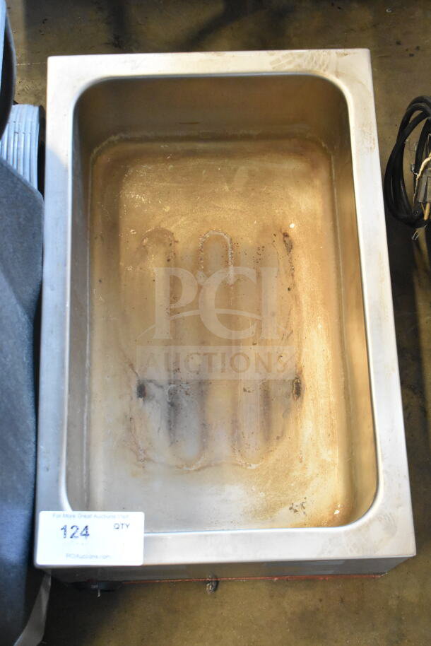 Avantco 177W50CKR Commercial Countertop Food Warmer, stainless steel, used condition, 115 volts, 1 phase, auction tag visible.