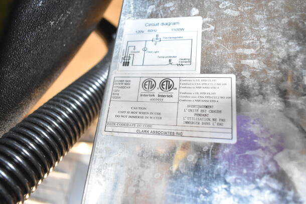 Avantco 177W50CKR Commercial Food Warmer, showing circuit diagram and safety labels. 115 Volts, 1 Phase.