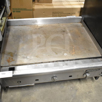 Imperial Commercial Countertop Gas Griddle, stainless steel, flat top, used condition with visible wear and "Imperial" label.