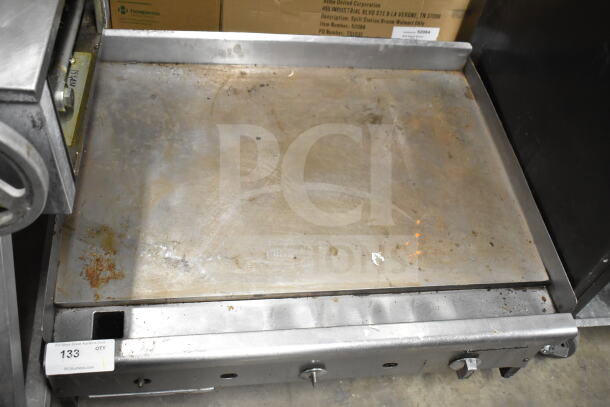 Imperial Commercial Countertop Gas Griddle, flat top, used condition with visible wear and surface marks.
