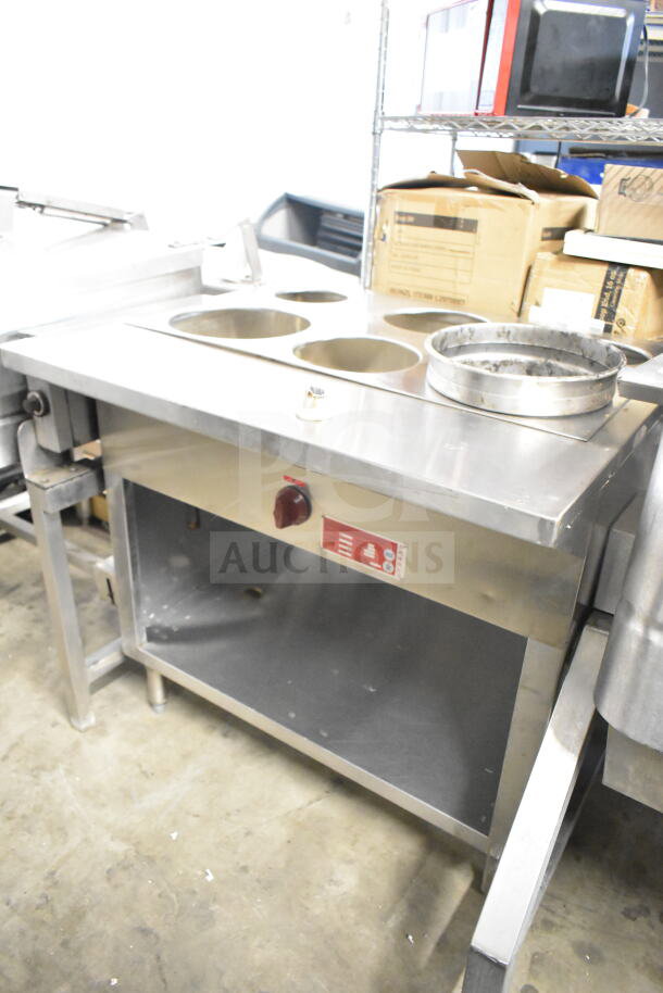 L&T SLT commercial natural gas steam table, floor style, featuring multiple compartments, stainless steel, good condition.