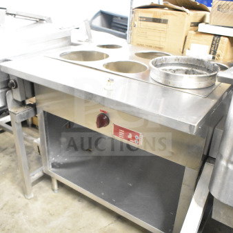 L&T SLT commercial natural gas steam table, floor style, featuring multiple compartments, stainless steel, good condition.