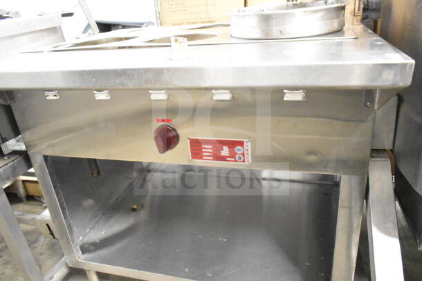 L&T SLT commercial steam table, natural gas, stainless steel, floor style, red control knob, NSF certified label, good condition.